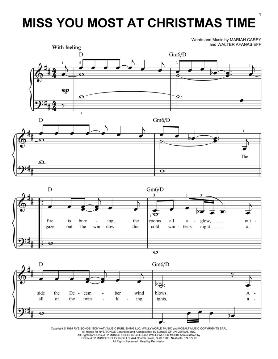 Miss You Most At Christmas Time Easy Piano scores gallery preview page 1