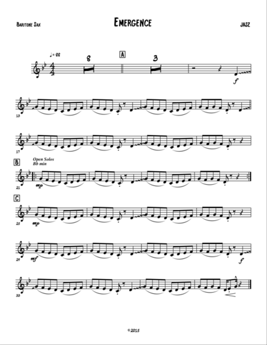 Emergence - Bari Sax Emergence - Bari Sax Baritone Saxophone scores gallery preview page 1
