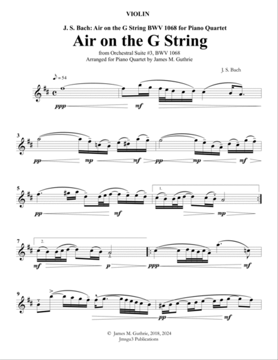 Bach: Air on the G String for Piano Quartet Piano Quartet scores gallery preview page 6
