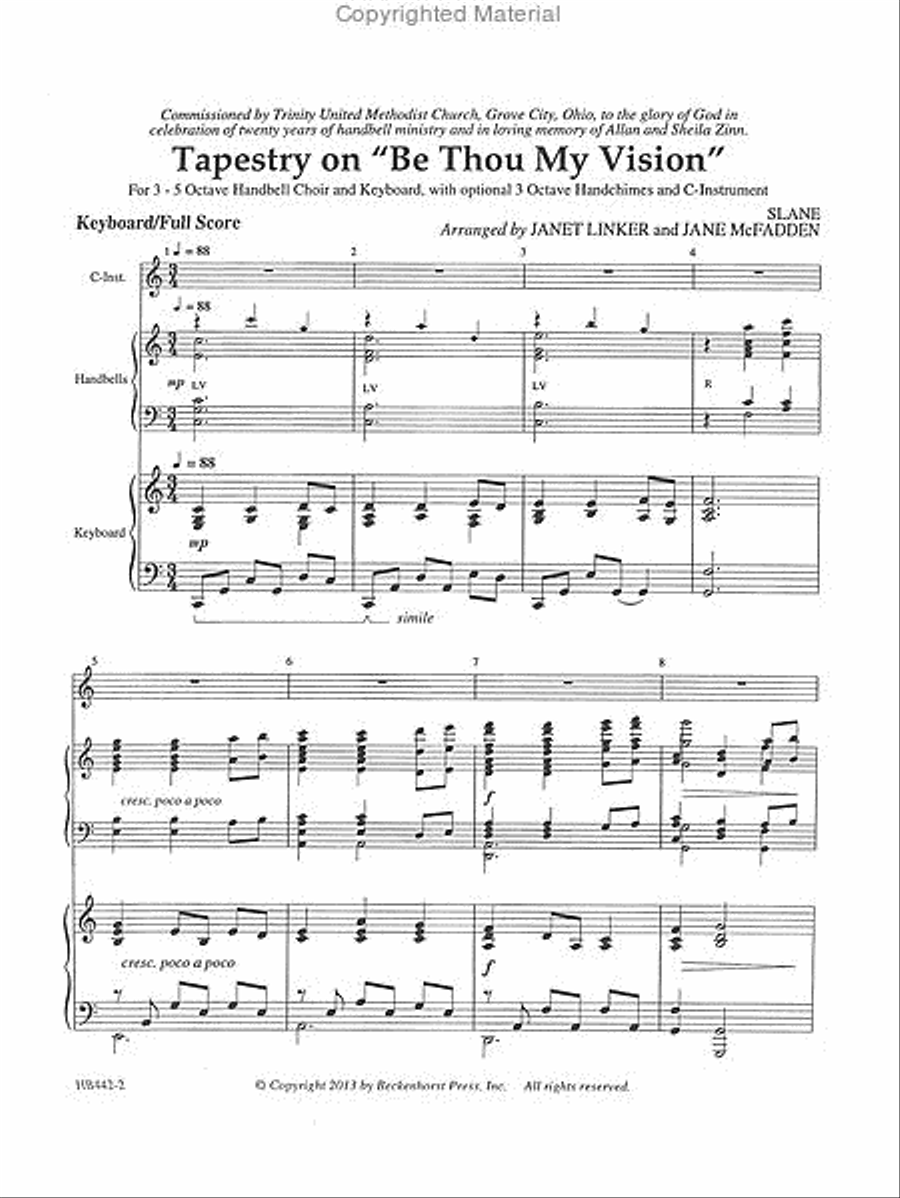 Tapestry on Be Thou My Vision - keyboard and handbell score Handbell Choir scores gallery preview page 2