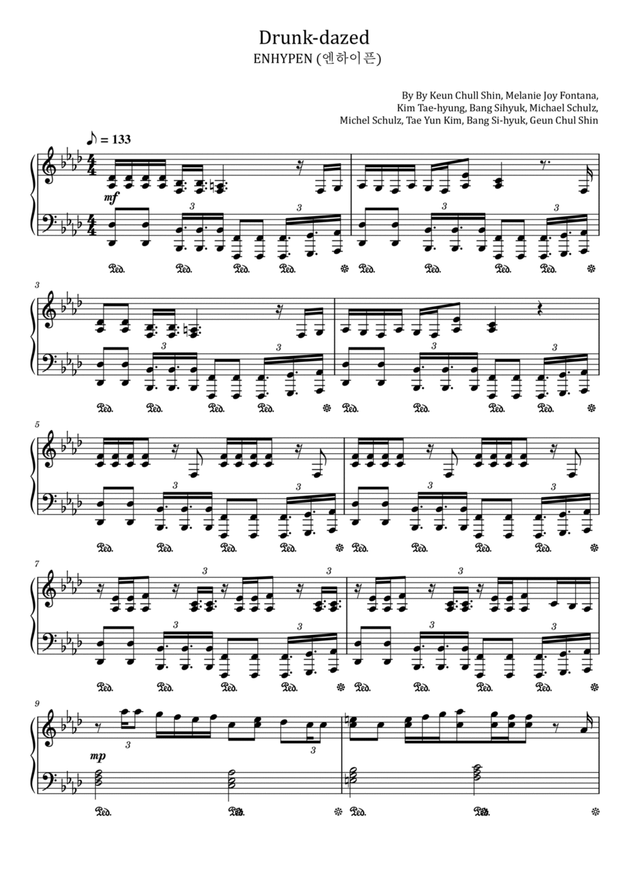 Drunk-dazed Piano Solo scores gallery preview page 1