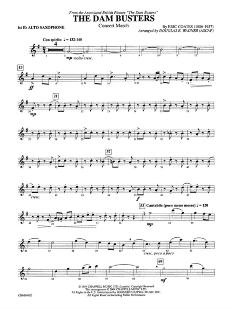 The Dam Busters Concert March: E-flat Alto Saxophone Concert Band scores gallery preview page 1