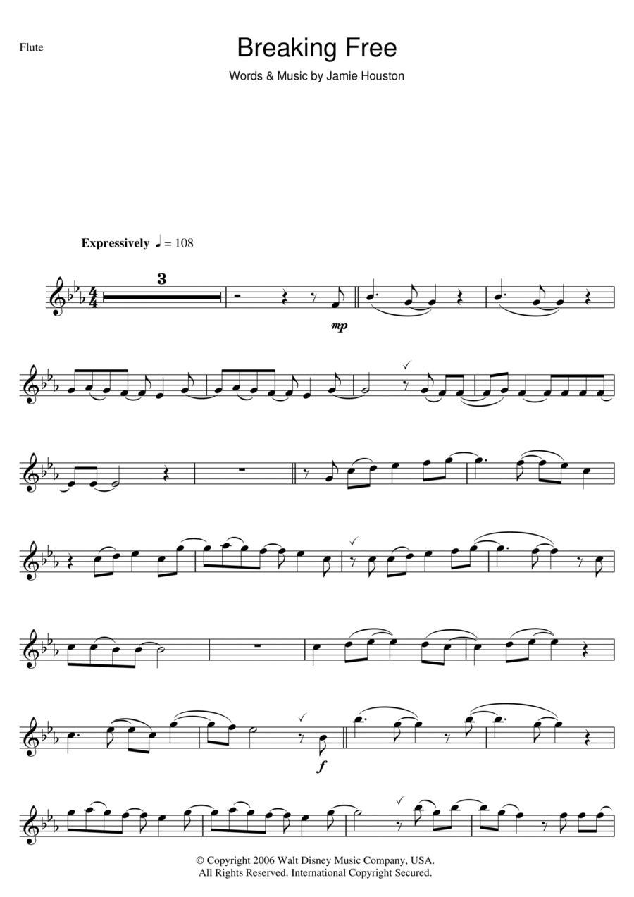 Breaking Free (from High School Musical) Flute Solo scores gallery preview page 1
