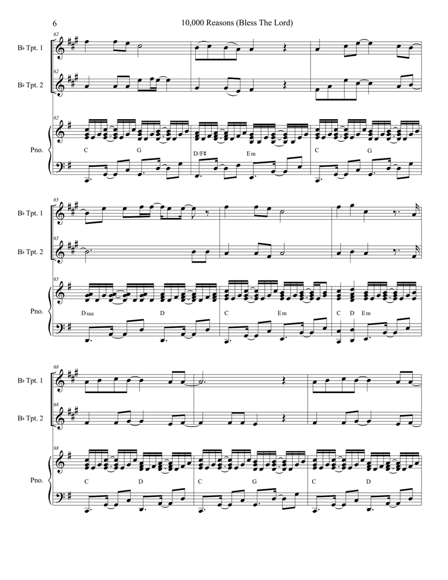 10,000 Reasons (Bless The Lord) Trumpet Duet scores gallery preview page 6