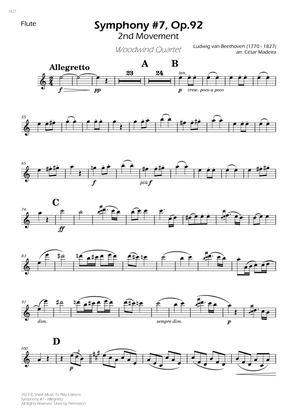 Symphony No.7, Op.92 - Allegretto - Woodwind Quartet (Individual Parts)