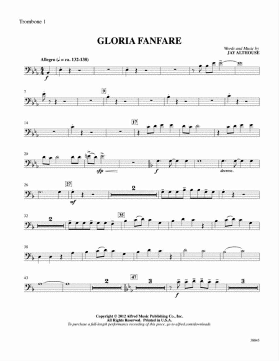 Gloria Fanfare: 1st Trombone Trombone scores gallery preview page 1