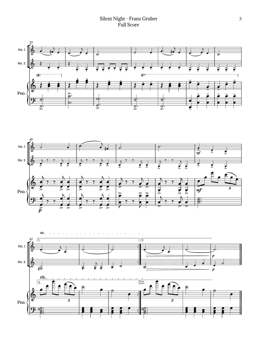Silent Night for Horn Duet and Piano Brass Duet scores gallery preview page 3