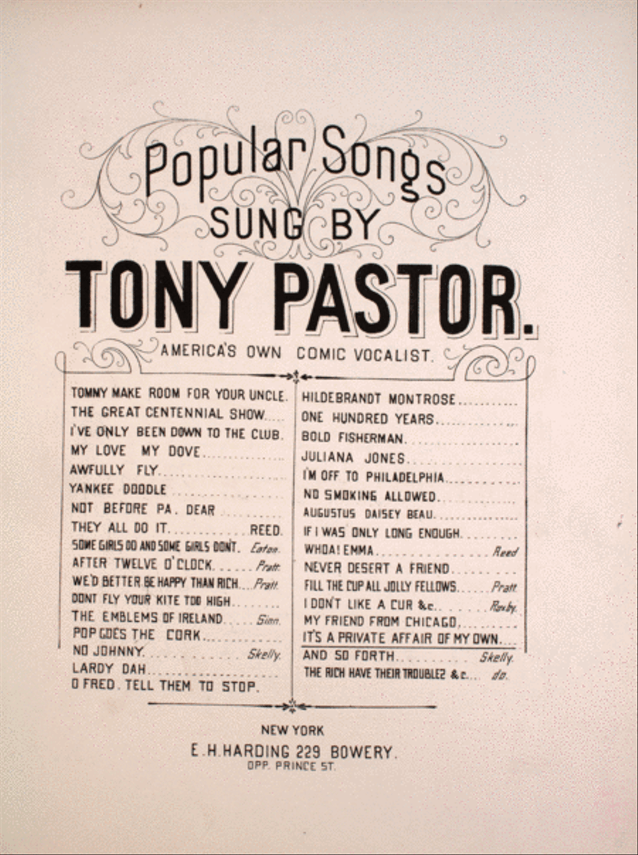 Popular Songs Sung by Tony Pastor, America's Own Comic Vocalist Voice scores gallery preview page 1