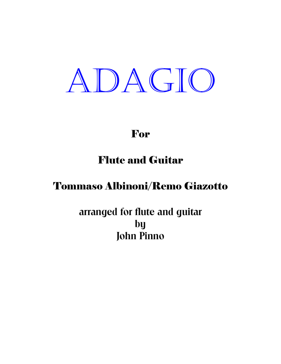 Adagio (Albinoni/Giazotto - arr. Pinno for flute [or alto recorder] and classical guitar) Small Ensemble scores gallery preview page 1