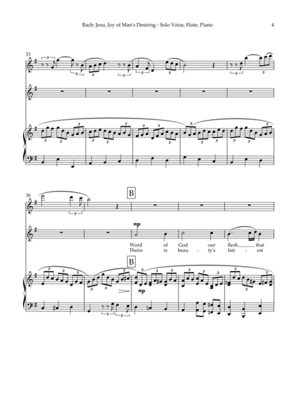 Jesu, Joy of Man's Desiring - Soprano or Tenor solo, Flute, Piano image number null