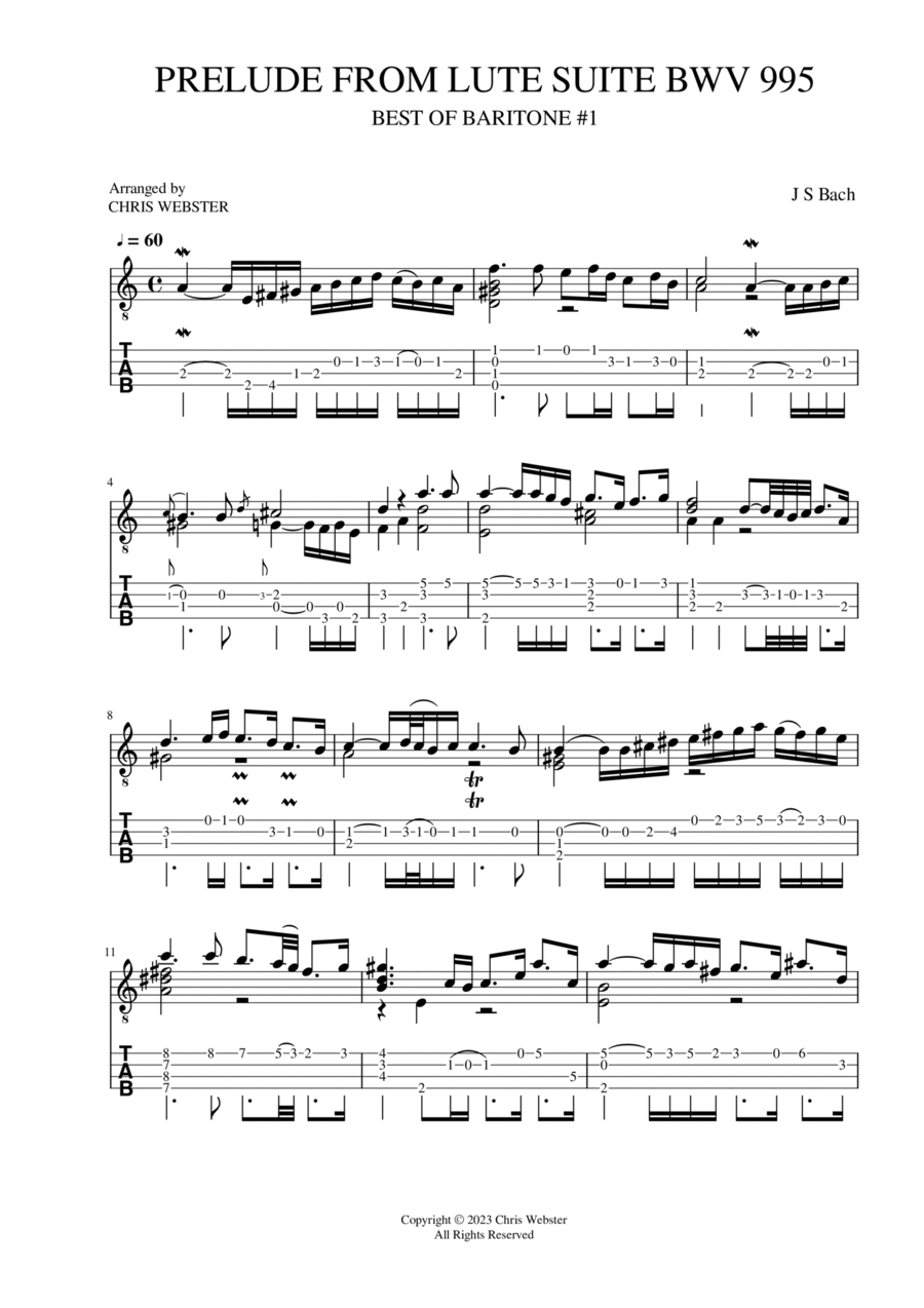 Prelude from Lute Suite BWV 995 (Best of Baritone #1) Lute scores gallery preview page 1