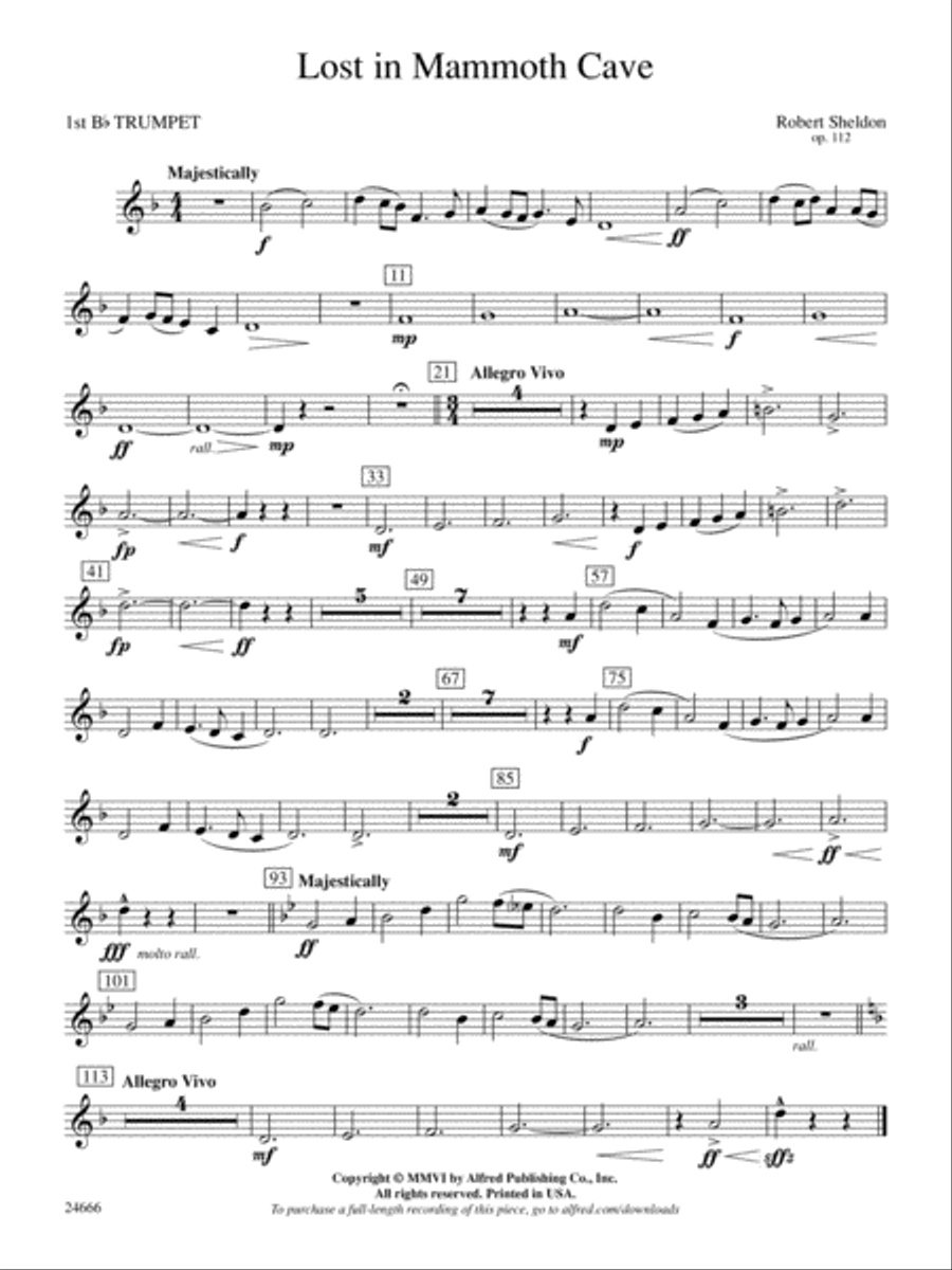 Lost in Mammoth Cave: 1st B-flat Trumpet Concert Band scores gallery preview page 1