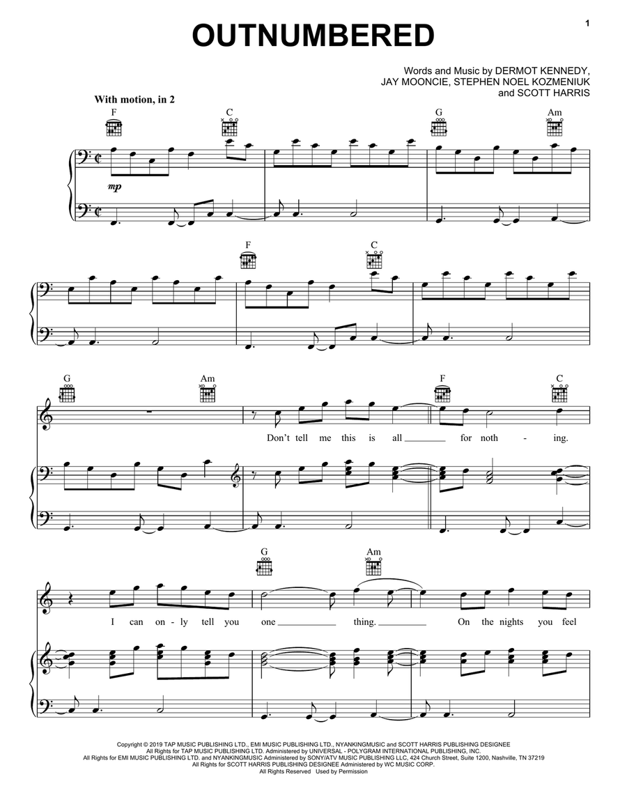 Outnumbered Outnumbered Piano, Vocal, Guitar scores gallery preview page 1