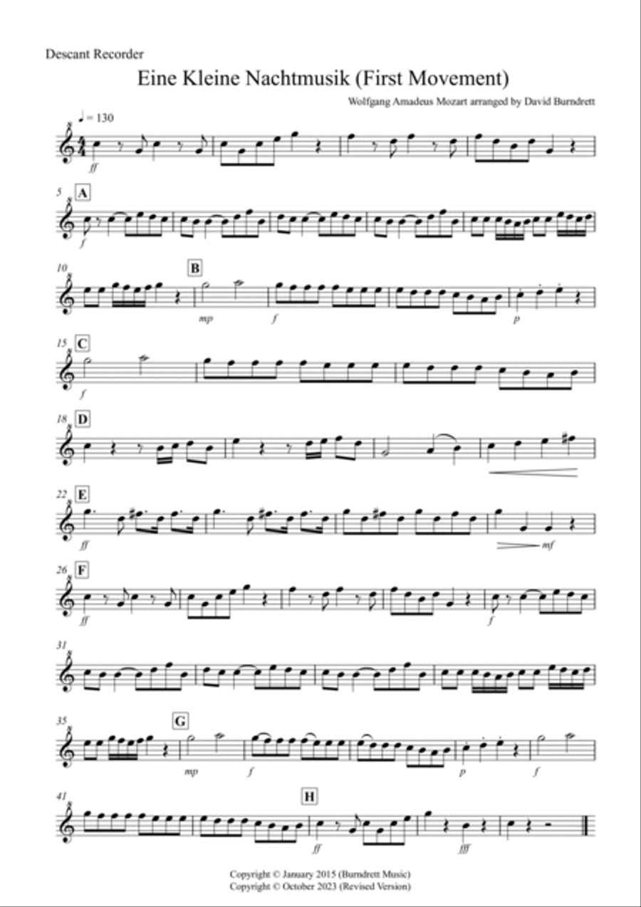 Eine Kleine Nachtmusik (1st movement) for Recorder Quartet Recorder scores gallery preview page 4