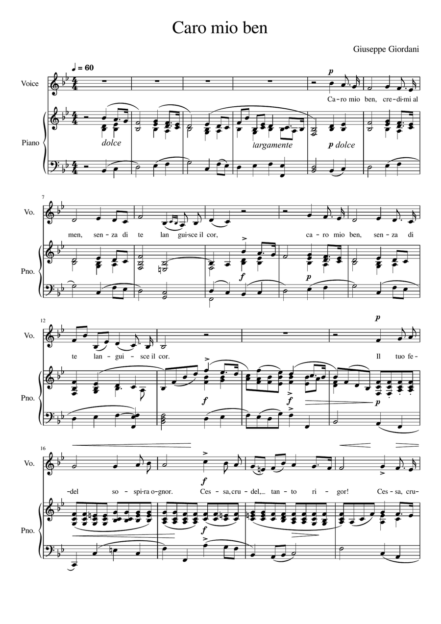 Caro mio ben - Bb Major Caro mio ben - Bb Major Voice Solo scores gallery preview page 2