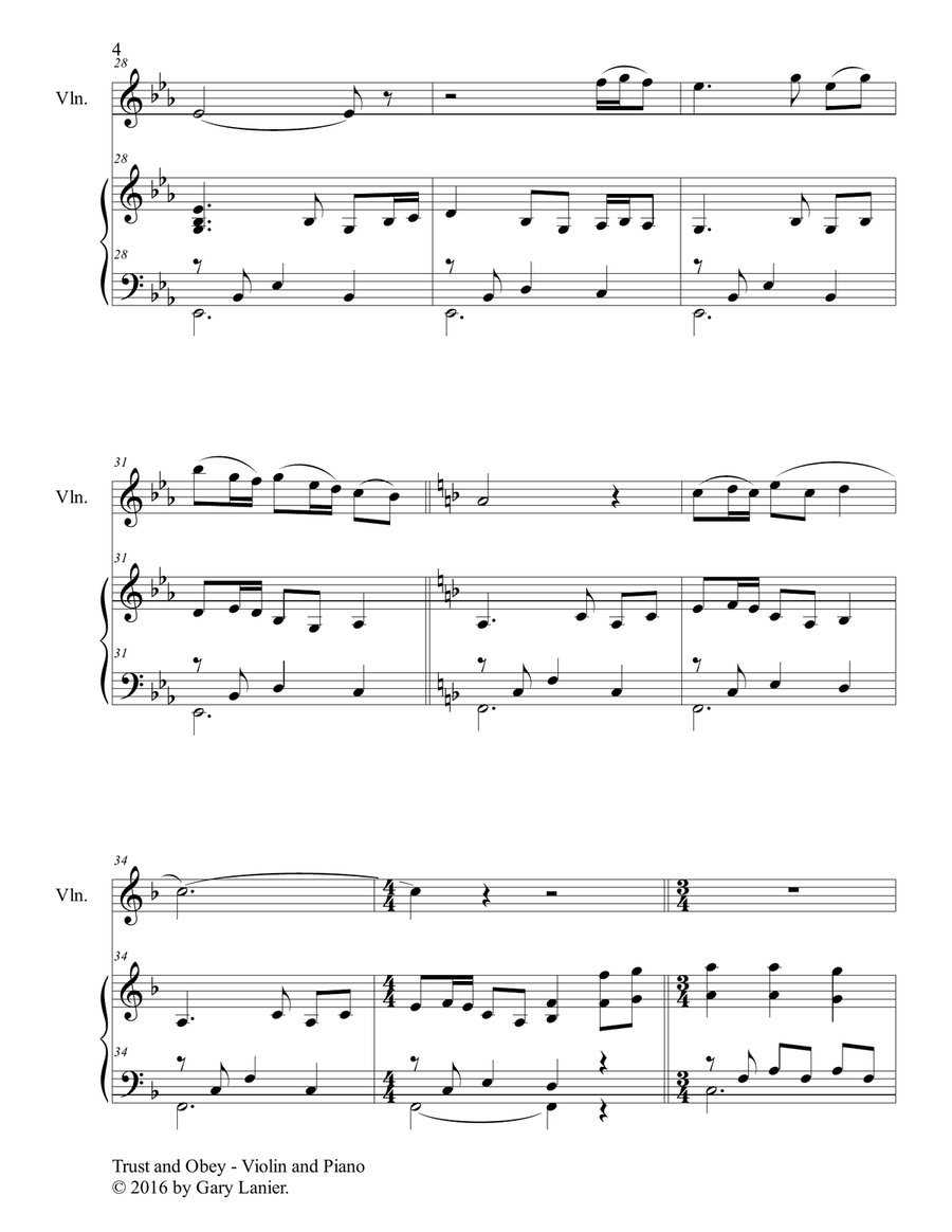 Gary Lanier: TRUST AND OBEY (Duet – Violin & Piano with Parts) Violin scores gallery preview page 5
