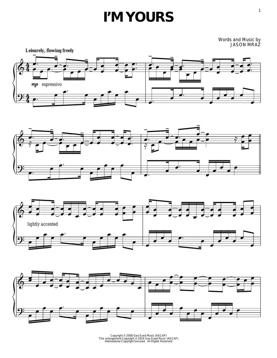 I'm Yours Piano Solo scores gallery preview page 1