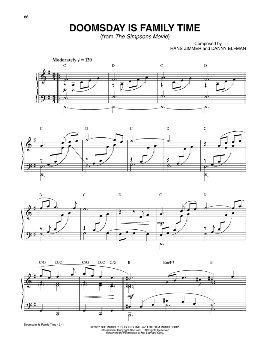 Doomsday Is Family Time (from The Simpsons Movie) Piano Solo scores gallery preview page 1