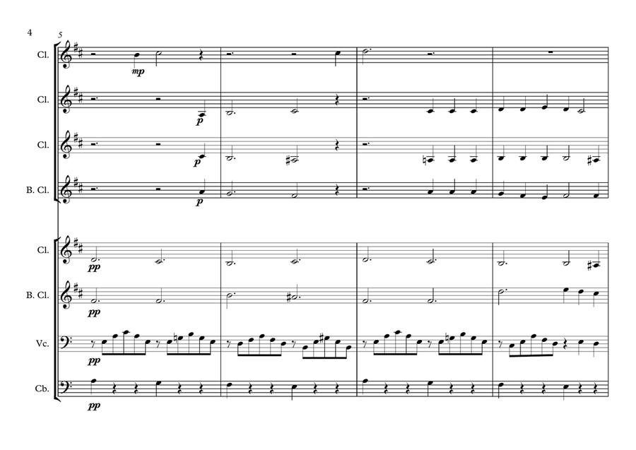 Amor - Lamento Della Ninfa (Monteverdi) (Clarinet choir w. 'Cello & CB) Clarinet Choir scores gallery preview page 4