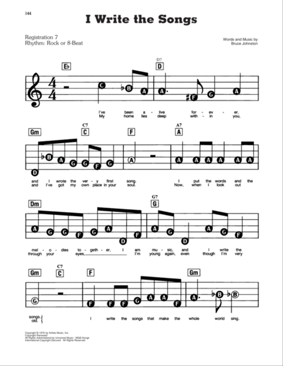 I Write The Songs Electronic Keyboard scores gallery preview page 1