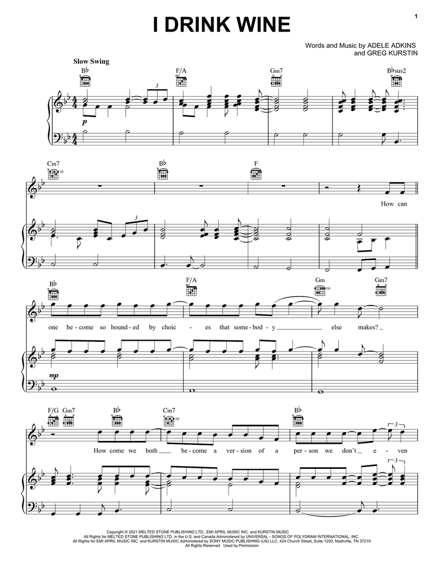 I Drink Wine I Drink Wine Piano, Vocal, Guitar scores gallery preview page 1