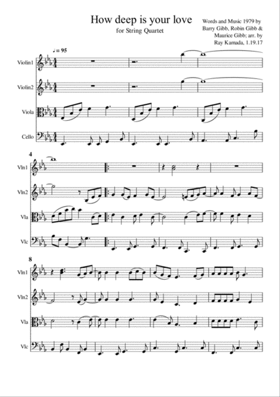 How Deep Is Your Love from the Motion Picture SATURDAY NIGHT FEVER String Quartet scores gallery preview page 1