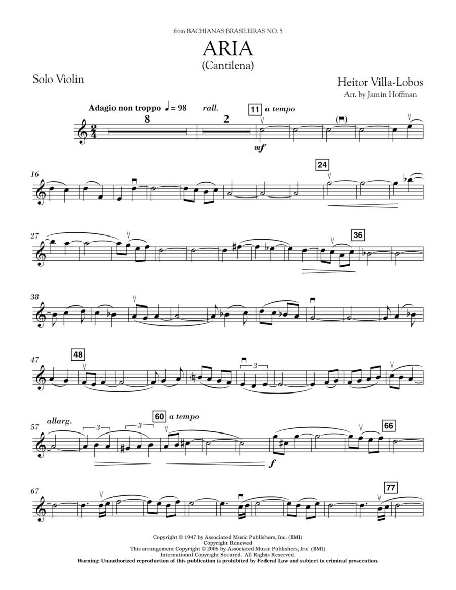 Aria (Cantilena) (arr. Jamin Hoffman) - Solo Violin Orchestra scores gallery preview page 1