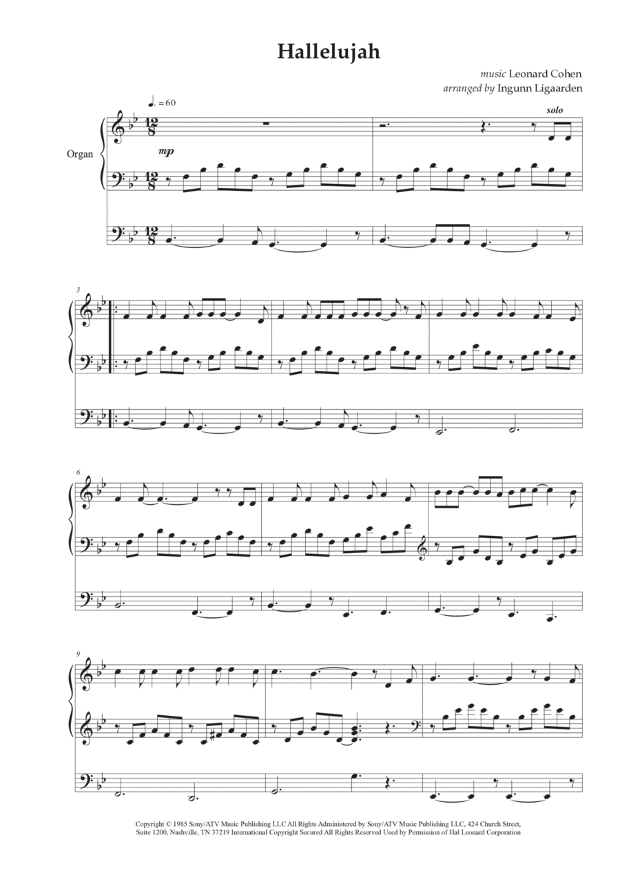 Hallelujah Organ Solo scores gallery preview page 1