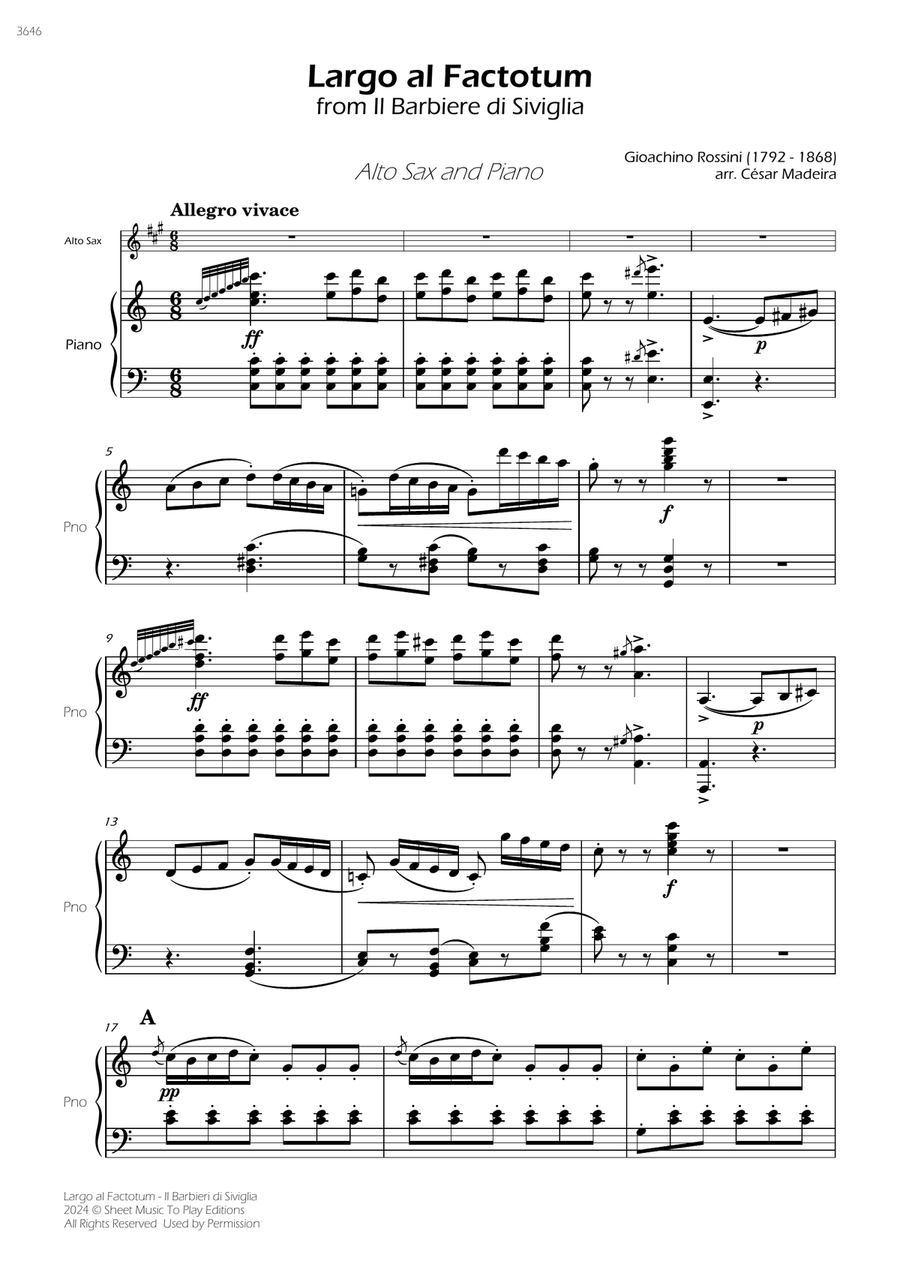 Largo al Factotum - Alto Sax and Piano (Full Score and Parts) Alto Saxophone scores gallery preview page 3