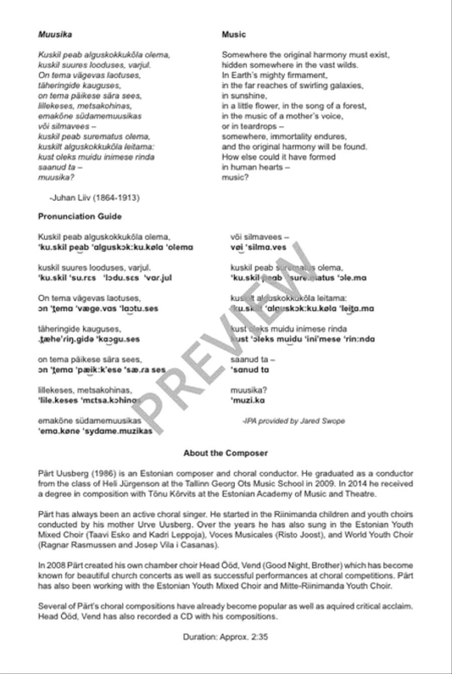 Muusika (SATB) 4-Part scores gallery preview page 3
