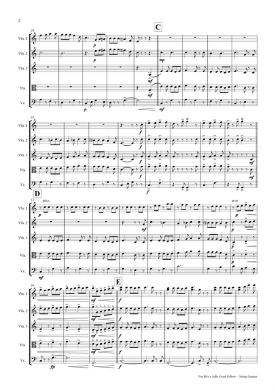 For He's a Jolly Good Fellow - Folk Song and Toast - String Quartet String Quartet scores gallery preview page 2