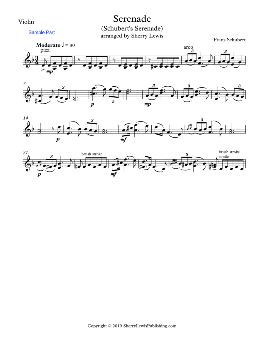 SCHUBERT SERENADE Violin Solo, Intermediate Level Violin Solo scores gallery preview page 1