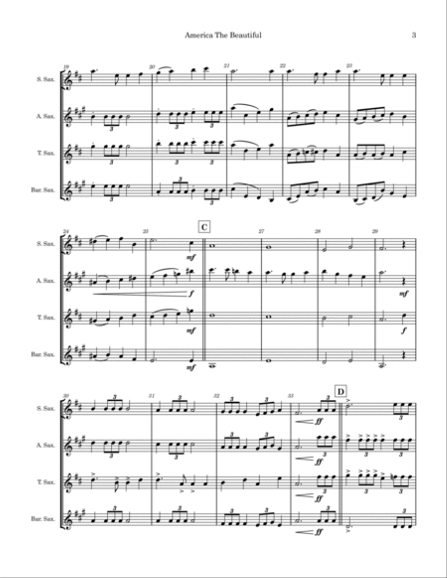 America The Beautiful Saxophone Quartet scores gallery preview page 3