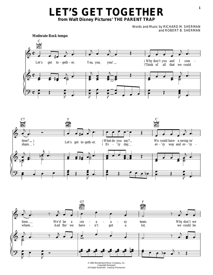 Let's Get Together Let's Get Together Piano, Vocal, Guitar scores gallery preview page 1