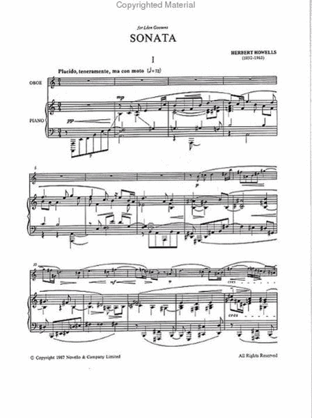Sonata for Oboe and Piano by Herbert Howells Piano Accompaniment - Sheet Music