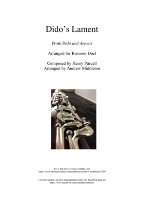 Book cover for Dido's Lament arranged for Bassoon Duet