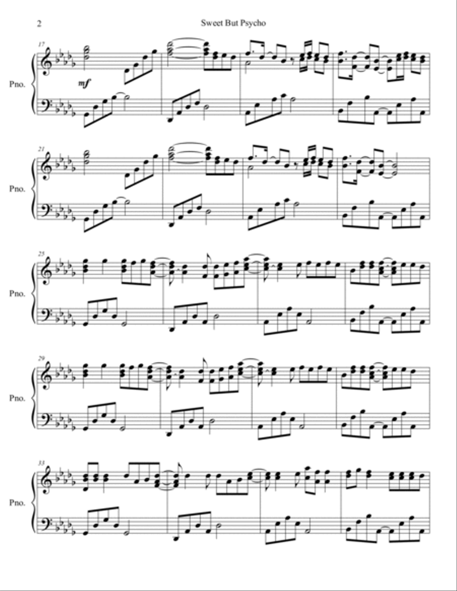 Sweet But Psycho Sweet But Psycho Piano Solo scores gallery preview page 3