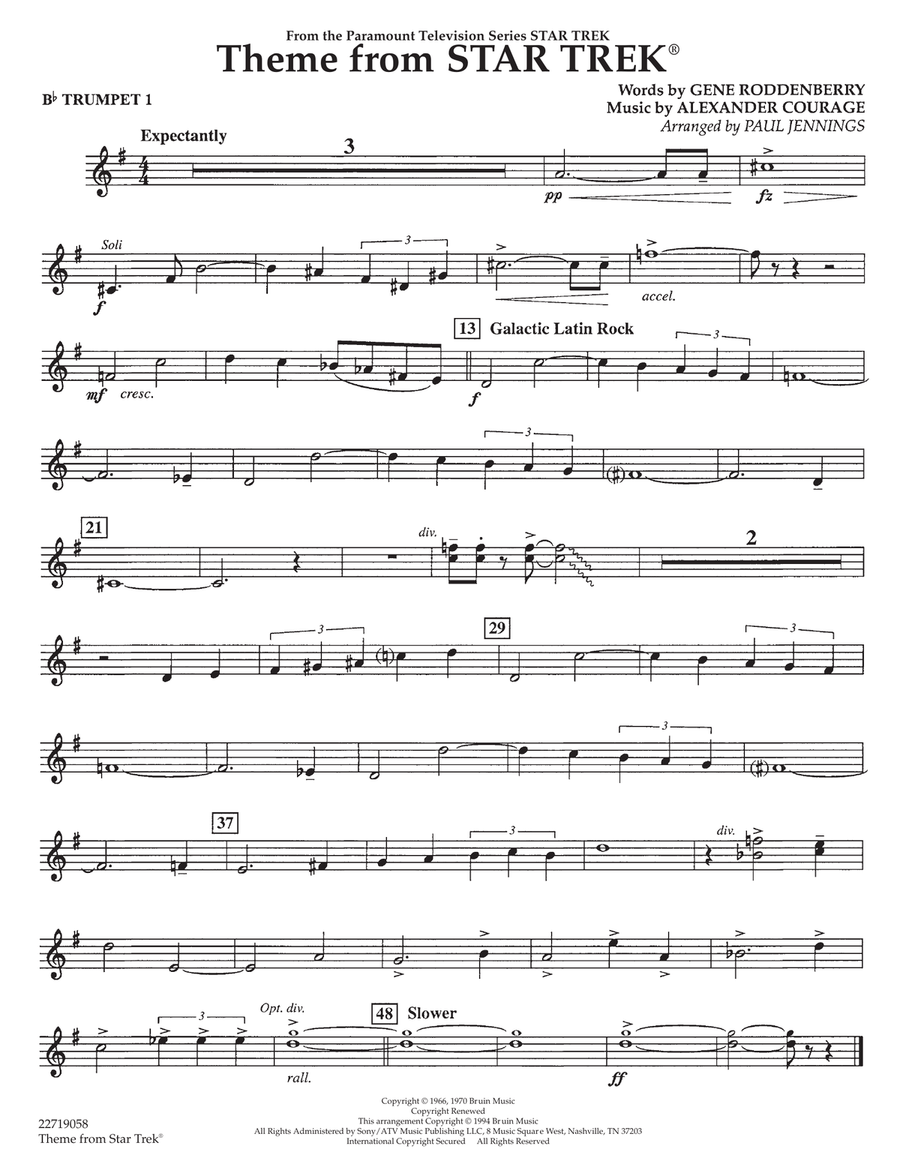 Theme from Star Trek (TV Series) - Bb Trumpet 1 Concert Band scores gallery preview page 1