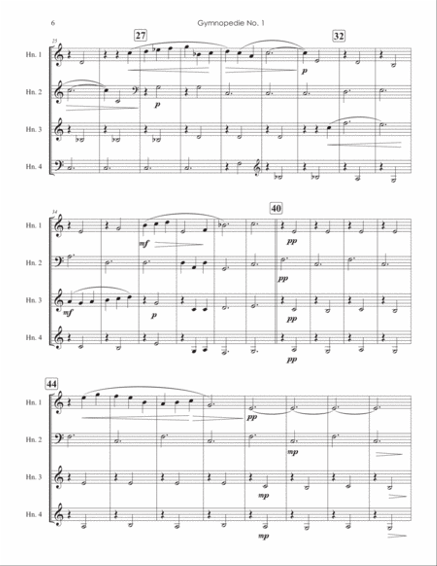 Gymnopédie No. 1 for Horn Quartet French Horn Quartet scores gallery preview page 6