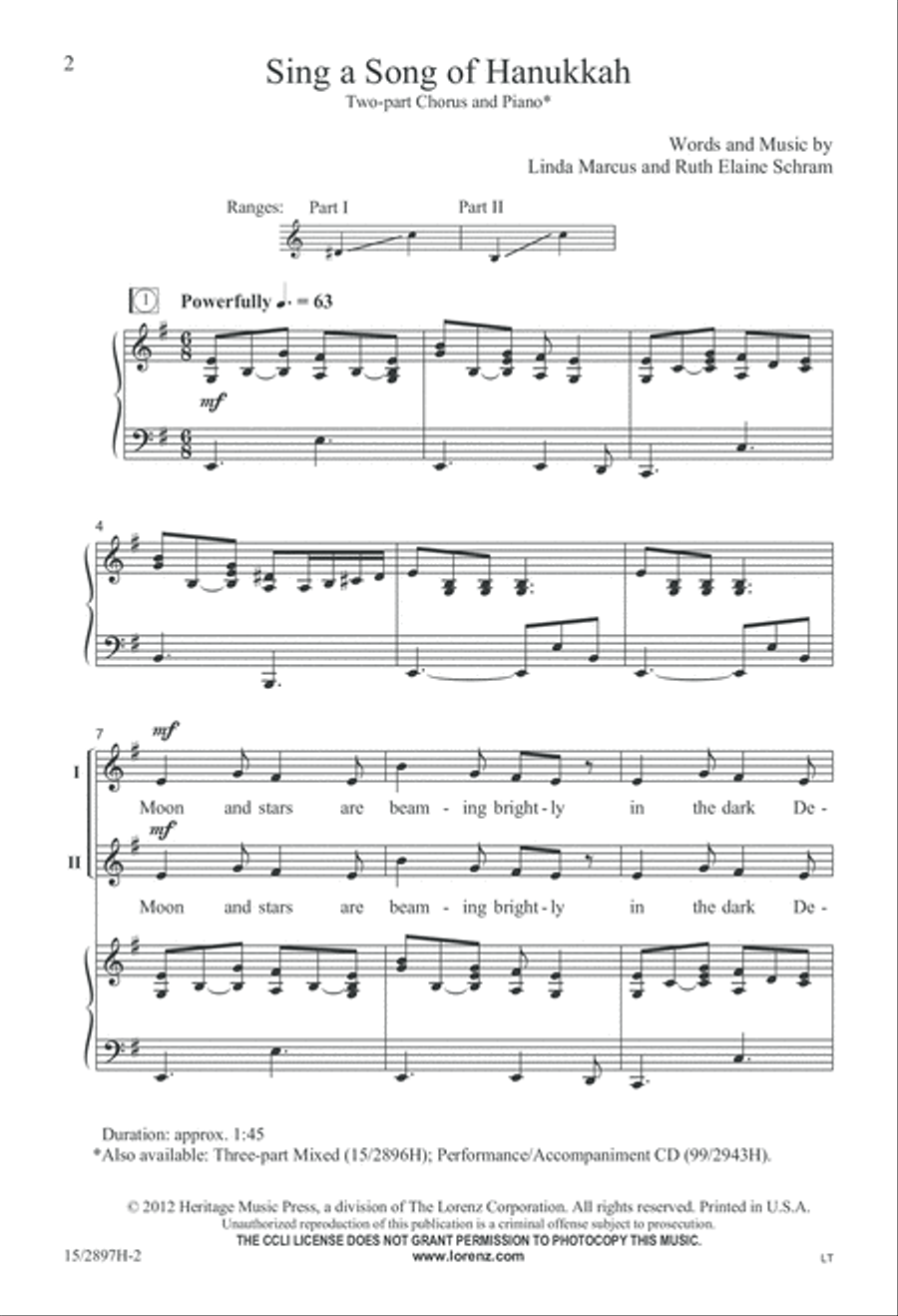 Sing a Song of Hanukkah 2-Part scores gallery preview page 2