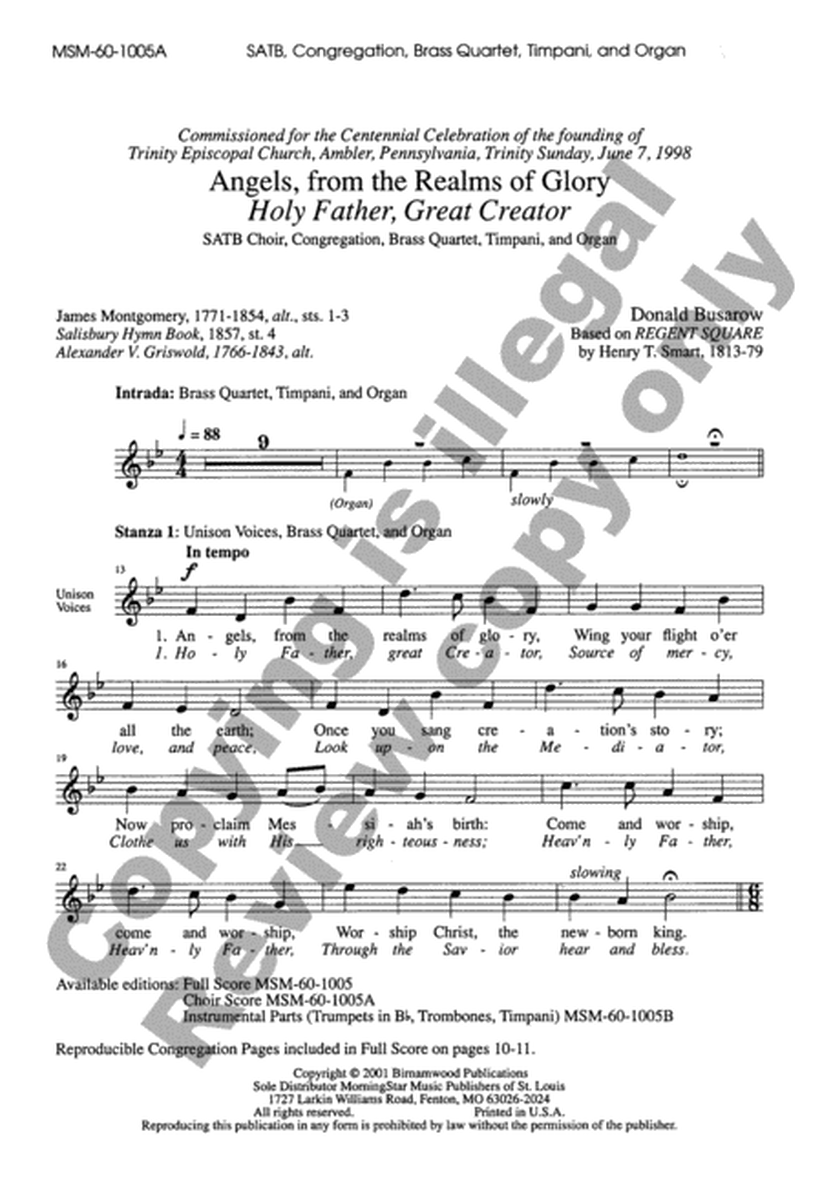 Angels from the Realms of Glory (Holy Father, Great Creator) (Choral Score)