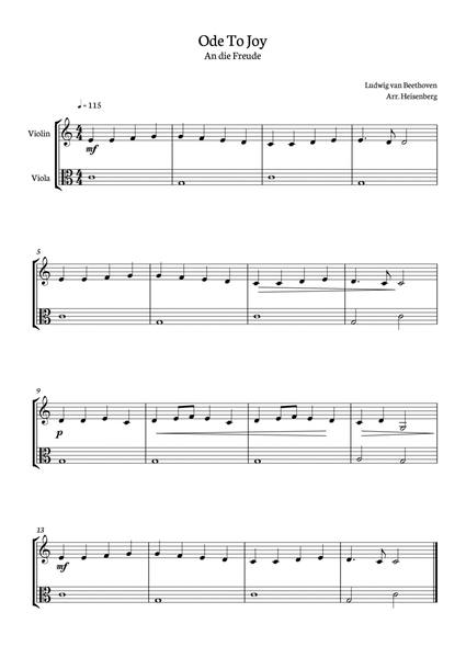 Ode to Joy for Violin and viola. Easy version. image number null