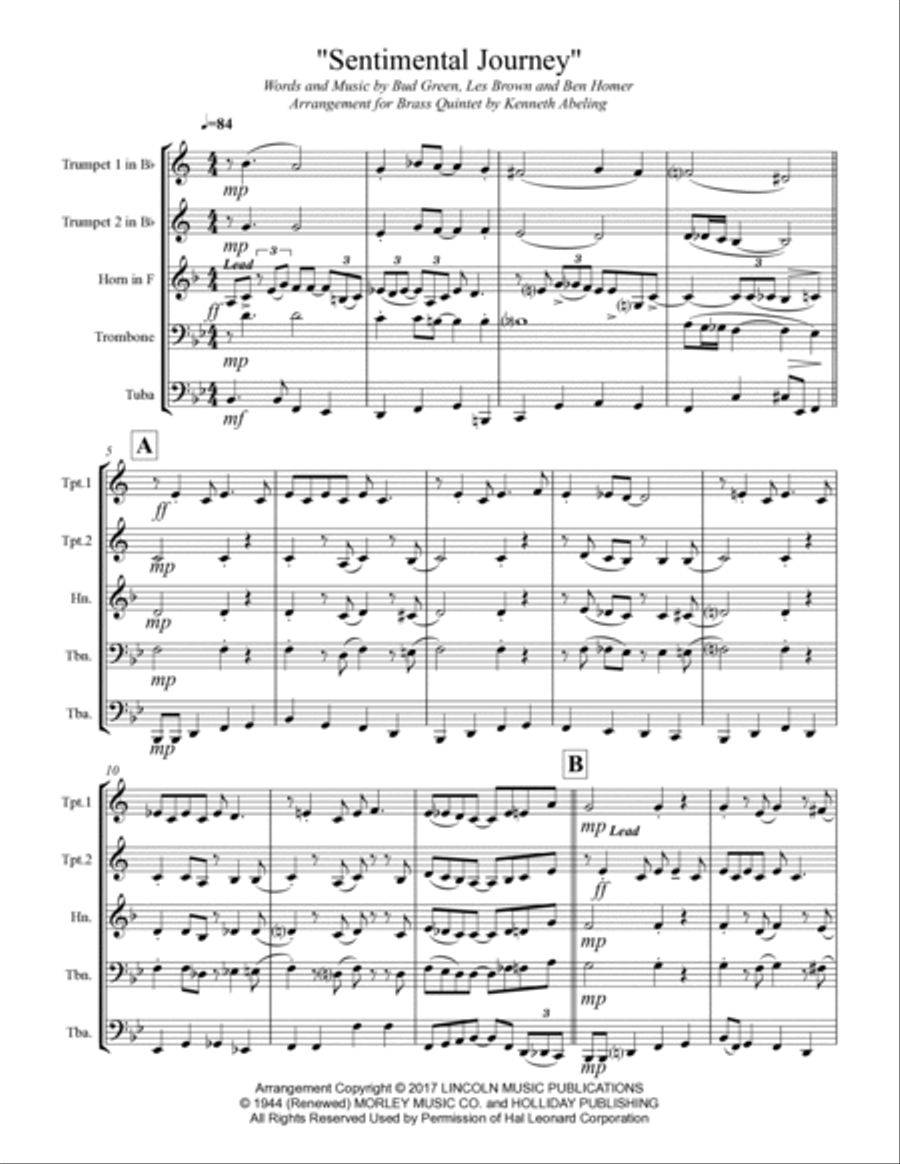 Sentimental Journey Brass Ensemble scores gallery preview page 2