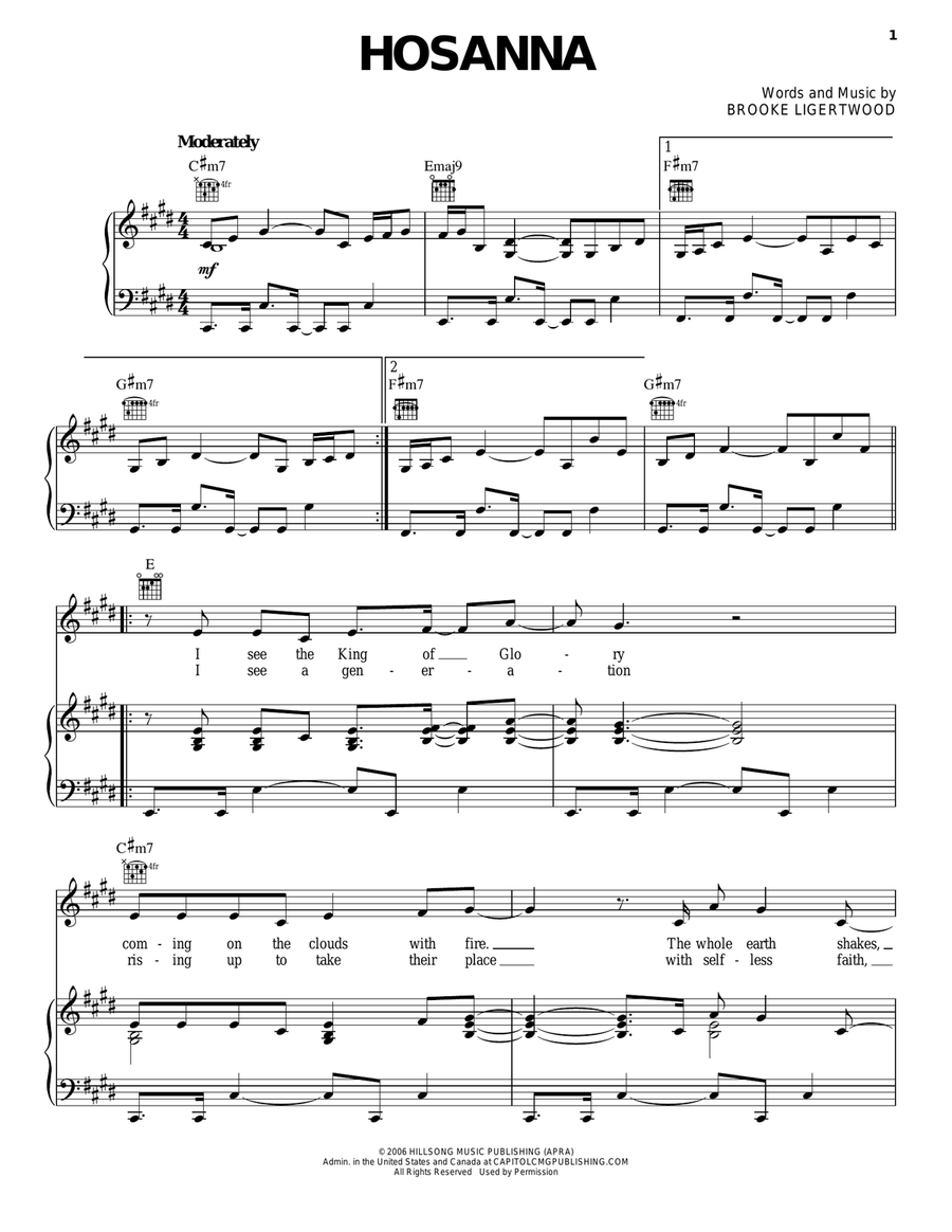 Hosanna Piano, Vocal, Guitar scores gallery preview page 1