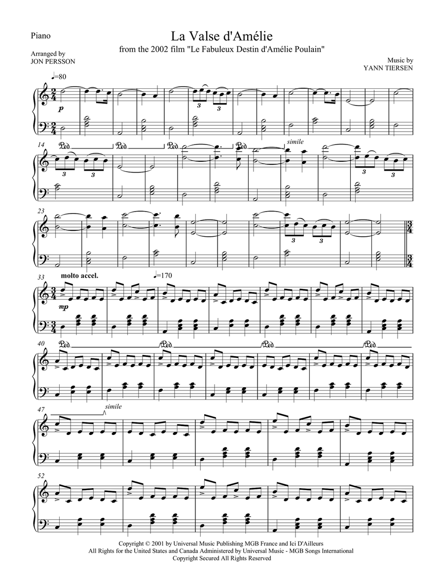 La Valse D'amelie Piano Solo scores gallery preview page 1