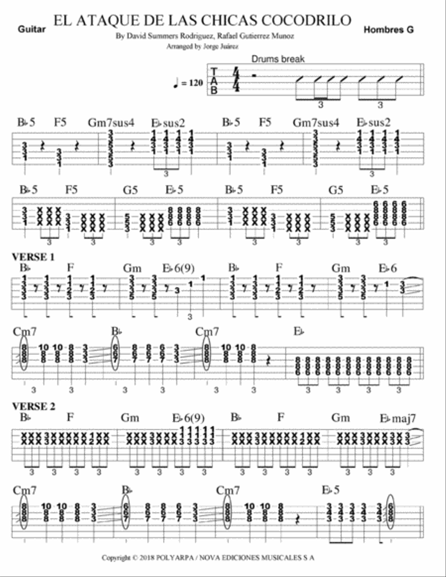 El Ataque De Las Chicas Cocodrilo Guitar Tablature scores gallery preview page 1