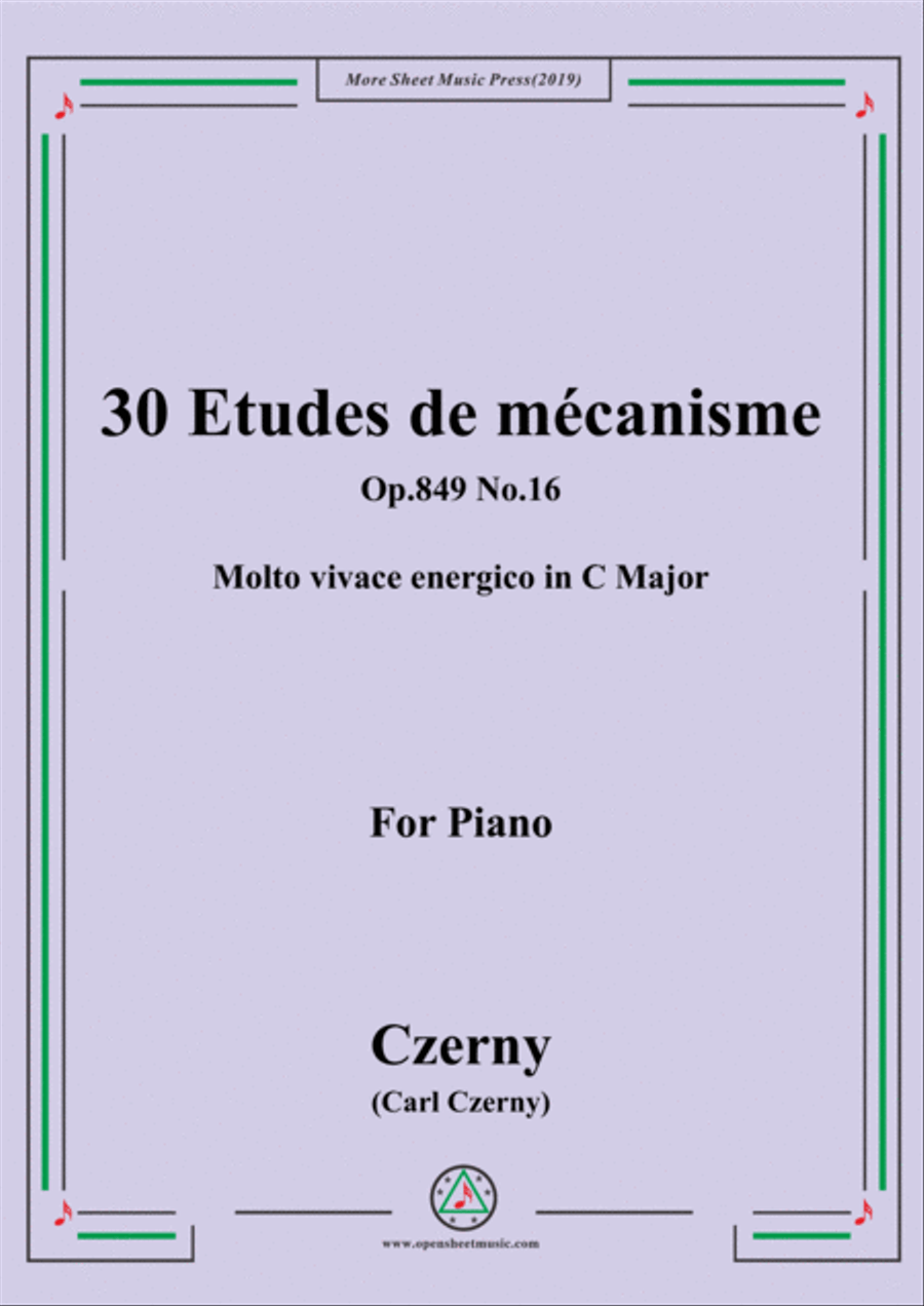 Czerny-30 Etudes de mécanisme,Op.849 No.16,Molto vivace energico in C Major,for Piano Piano Method scores gallery preview page 1