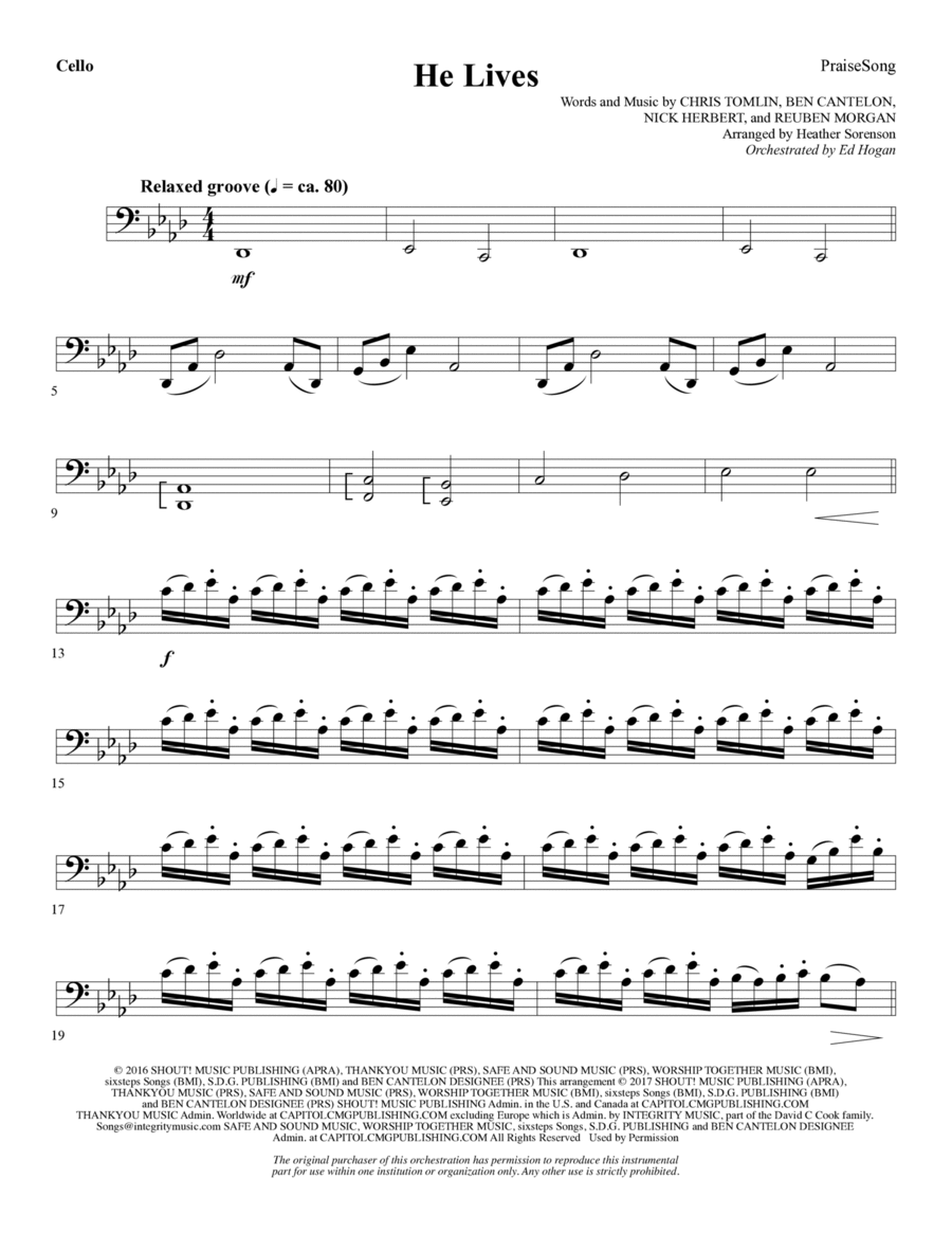 He Lives - Cello Choir scores gallery preview page 1