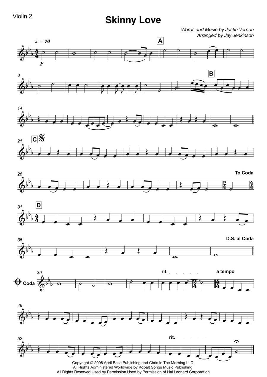 Skinny Love String Quartet scores gallery preview page 3