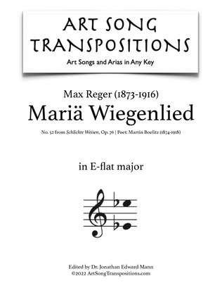 Book cover for REGER: Mariä Wiegenlied, Op. 76 no. 52 (transposed to E-flat major)